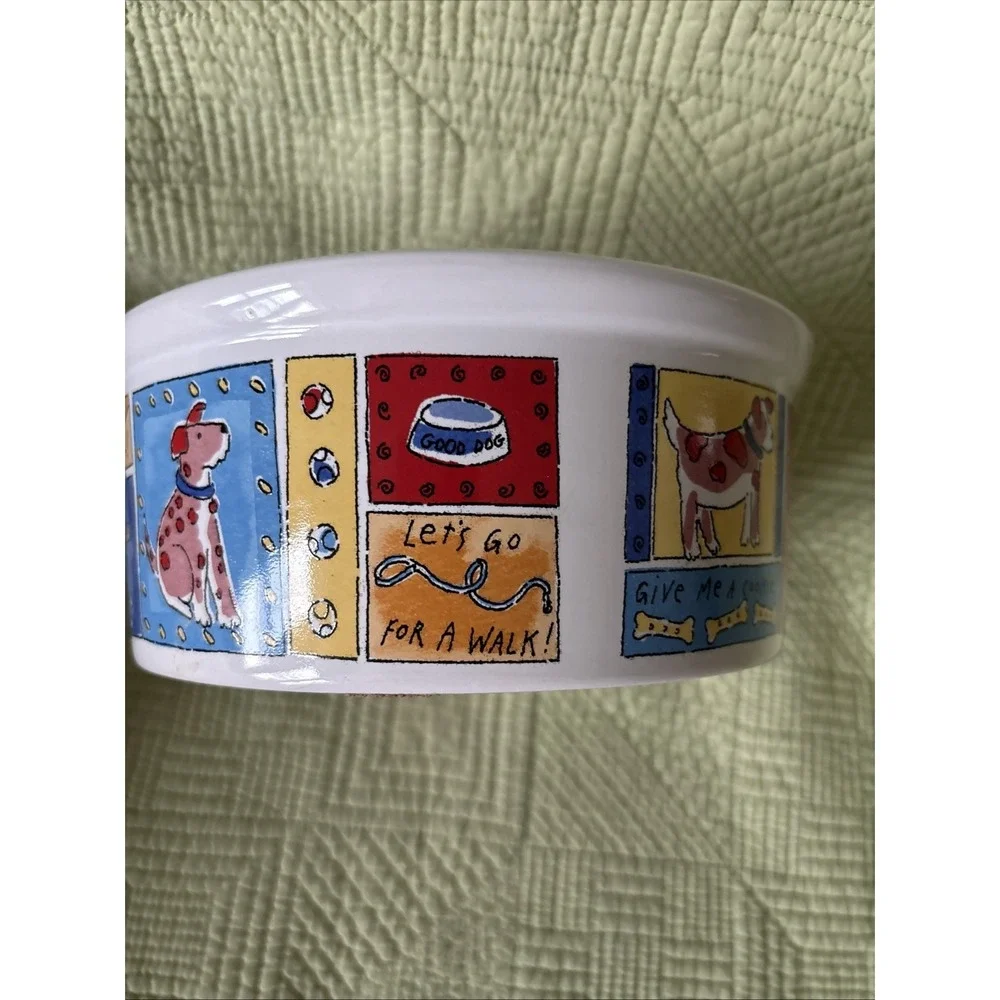 Signature Riviera Van Beers: FEED ME Jumbo Dog Bowl White Bowl Red Yellow Blue